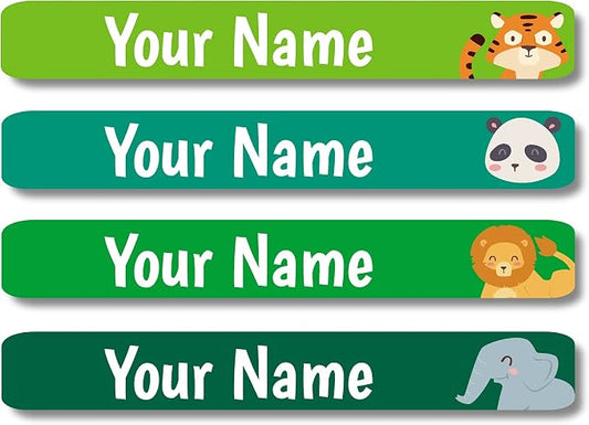 Lovable Labels Personalized Labels for Kids (120 Labels) - Waterproof Dishwasher Safe Peel and Stick Labels for School Supplies Daycare Kindergarten Camp (Welcome to The Jungle)