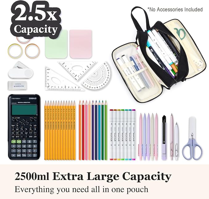 Pencil Case Pouch, Large Capacity Pencil Box Bag, Aesthetic Pen Organizer for School Supplies, Cute Preppy Stuff for Girls Boys Kids, Back to College Stationery, Black