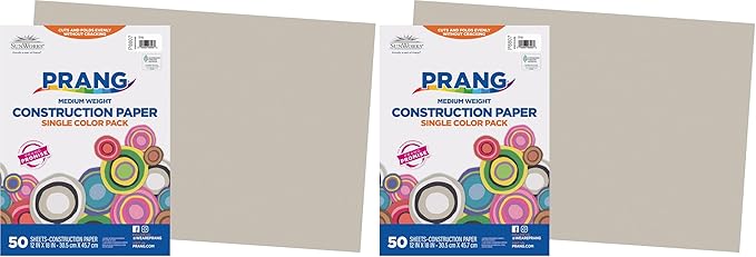 Prang (Formerly SunWorks) Construction Paper, Gray, 12" x 18", 50 Sheets (Pack of 2)