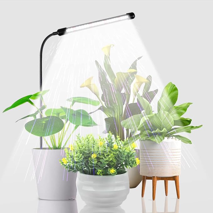 Grow Light for Indoor Plants Growing, 6000K Full Spectrum Gooseneck Plant Lamp for Seedings Succulents Small Plants, Auto On/Off Timing & 5 Dimming, 1-Pack