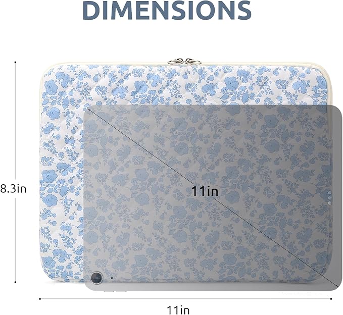 Puffy Laptop Sleeve 13-15.6 Inch Cute Quilted Laptop Protective Case Padded Floral Computer Sleeve for MacBook (B-Blue, 11 Inch)