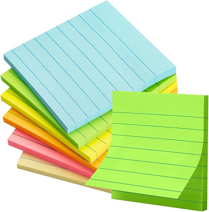 Mr. Pen- Lined Sticky Notes, 3" x 3", 6 Pads, 45 Sheets/Pad, Pastel Color, Sticky Notes with Lines, Ruled Post Stickies, Memo Pads, Self-Stick Note Pad for Office, School, Home, Study & Organization
