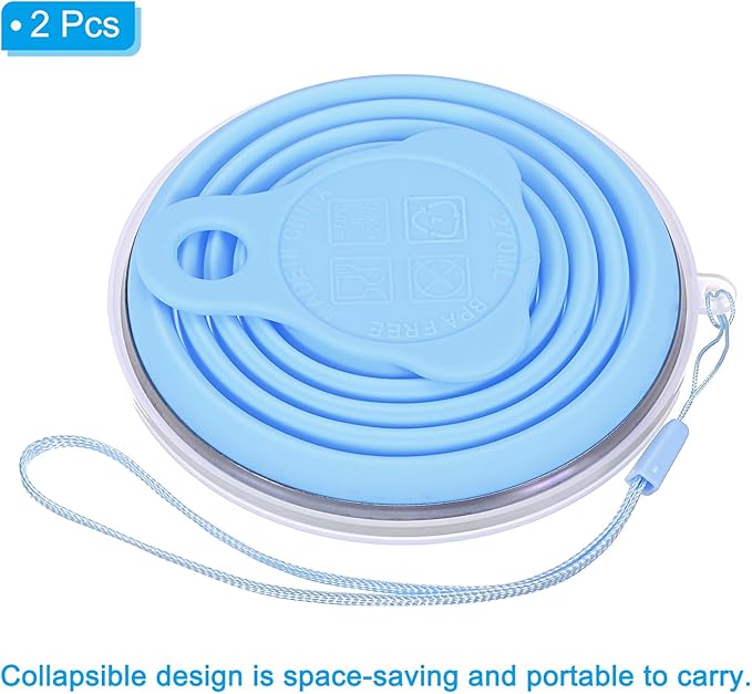 PATIKIL Collapsible Travel Cup, 2 Pack 270mL Travel Folding Cup with Lid Silicone Portable Drinking Cup for Traveling Camping, Blue