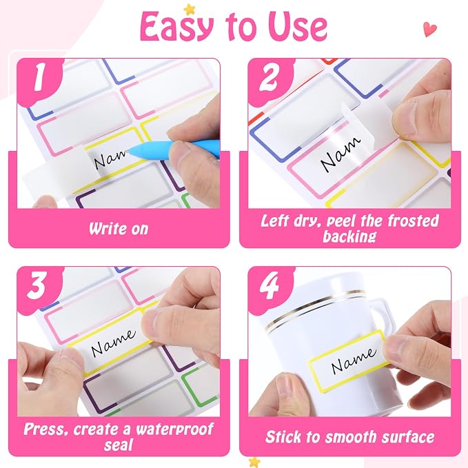 120 Pcs Baby Bottle Labels for Daycare, Waterproof School Name Labels Stickers Self-Laminating Multipurpose Write-On Name Labels for Kids Sippy Cup Water Bottle Lunch Box