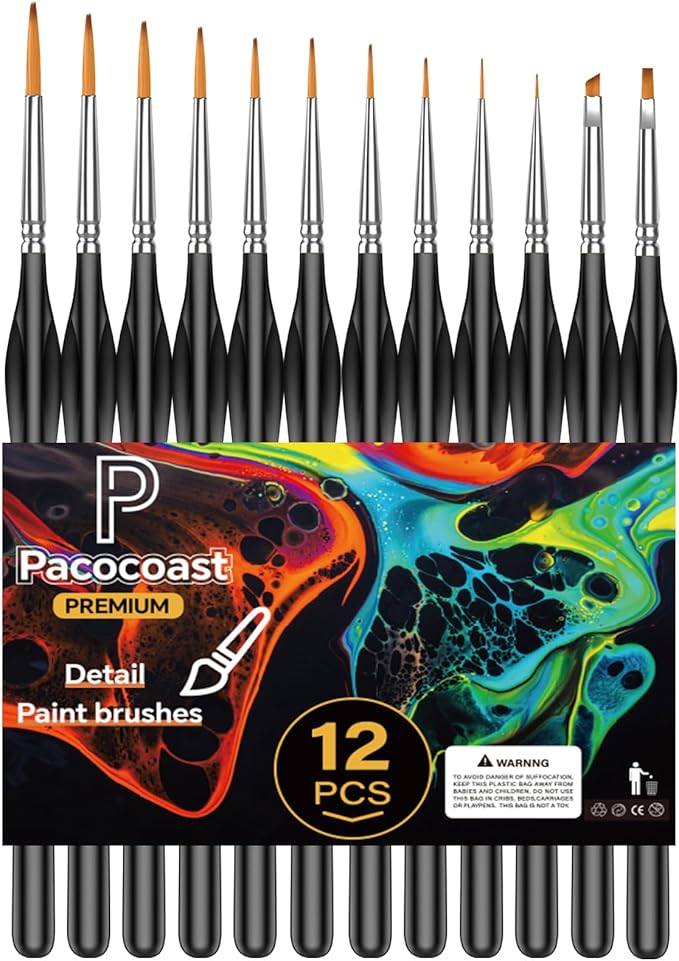 12PC Miniature Brushes, Pacocoast Detail Paint Brushes Set for Fine Detailing & Art Painting, Small Tiny Paint Brush Perfect for Acrylic, Paint by Number, Figurine, Craft, Models (Silver, Black)