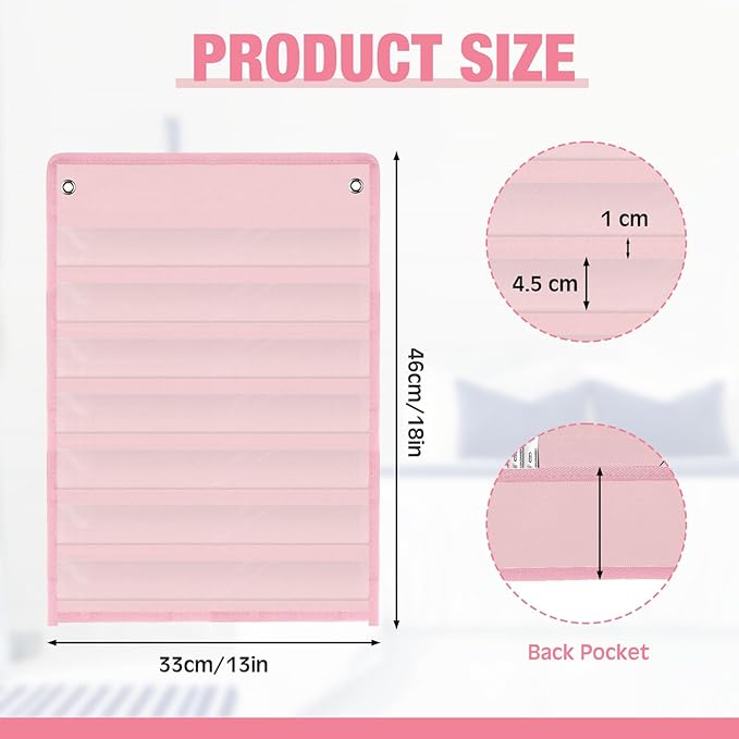 4 Pcs Magnetic Pocket Chart Standard Classroom with 40 Pcs Dry Erase Cards for Daily Schedule Class Demonstrations Office Home Activities(Pink)