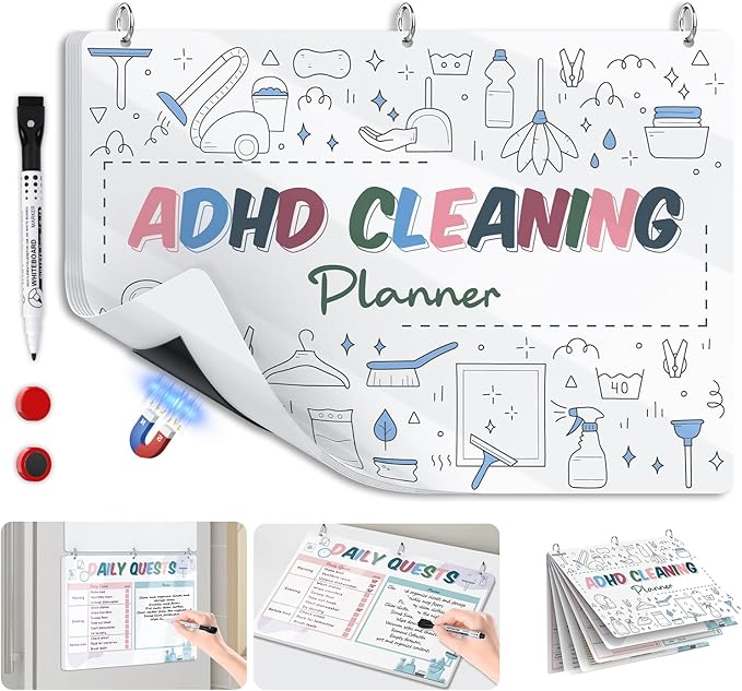 Cleaning Planner for Adults – Low-Overwhelm Reusable Cleaning Schedule and Checklist, Magnetic Visual Chore Chart for Fridge to Build Cleaning Habits ADHD Cleaning and Organizing Planner - 8.3" x 11.7"
