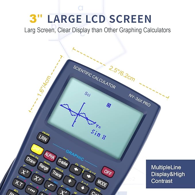 Scientific Calculators with Graphing Function, NEWYES 36X Pro Graphic Science Calculator 360 Functions for Middle and High School Supplies (Blue)