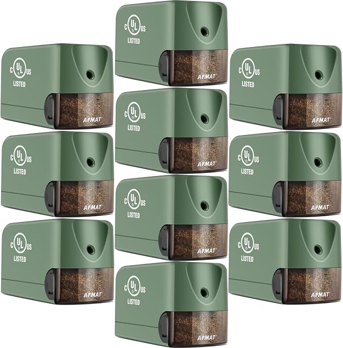 AFMAT 10 Pack Electric Pencil Sharpener, Heavy Duty Pencil Sharpener for Classroom, 6.5-8mm No.2/Colored Pencils, UL Listed, 10,000+ Sharpenings for Home, Office, School, PS105
