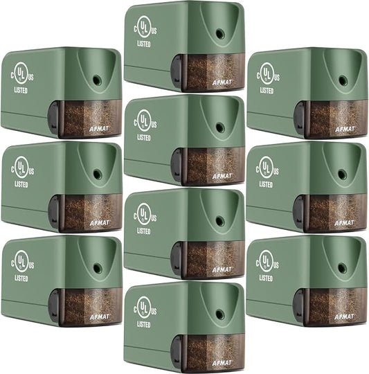 AFMAT 10 Pack Electric Pencil Sharpener, Heavy Duty Pencil Sharpener for Classroom, 6.5-8mm No.2/Colored Pencils, UL Listed, 10,000+ Sharpenings for Home, Office, School, PS105