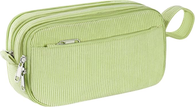 Corduroy Pencil Case, Large Capacity Pencil Pouch with 4 Compartments, Cute Soft Aesthetic Stationery Pen Bag Organizer with Zipper, Portable School Supplies for Teen and Adult Girls, Grass Green
