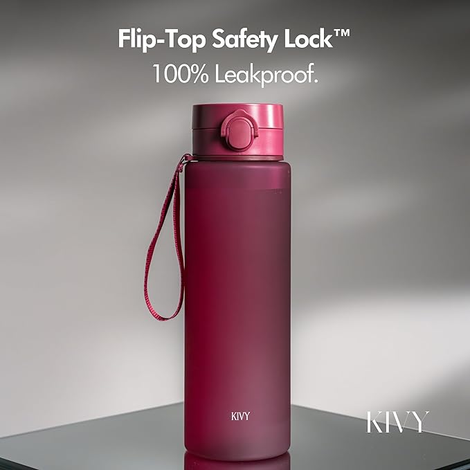 KIVY Slim Water Bottle 50oz with Leakproof Flip Lid [Lightweight & Shatterproof] for Travel, Sports, School - Extra large water bottle no straw - 1.5 Liter water bottles