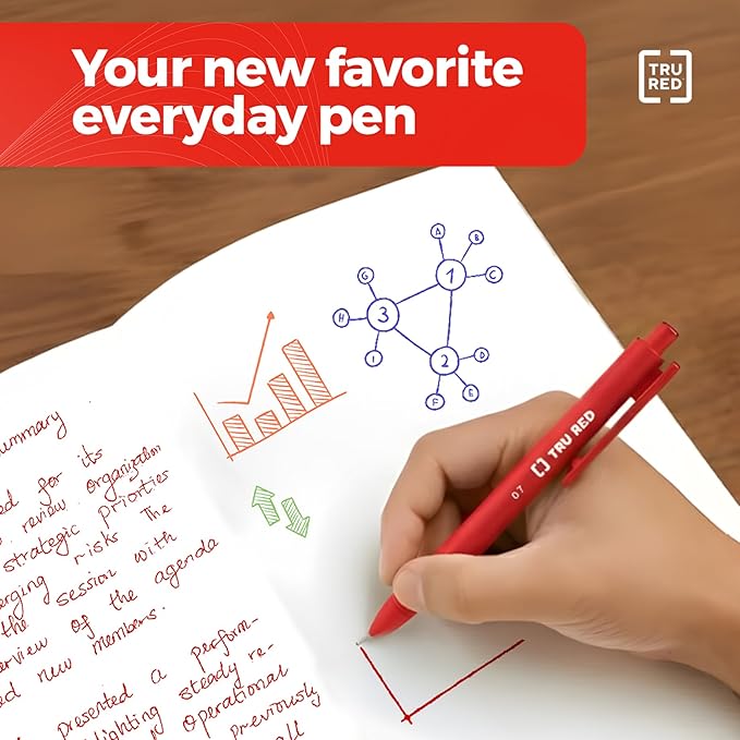 TRU RED Retractable Gel Pens, Medium Point 0.7mm, Assorted Ink Colors, 12 Pack – Quick‑Dry Pens for Smear‑Free Writing