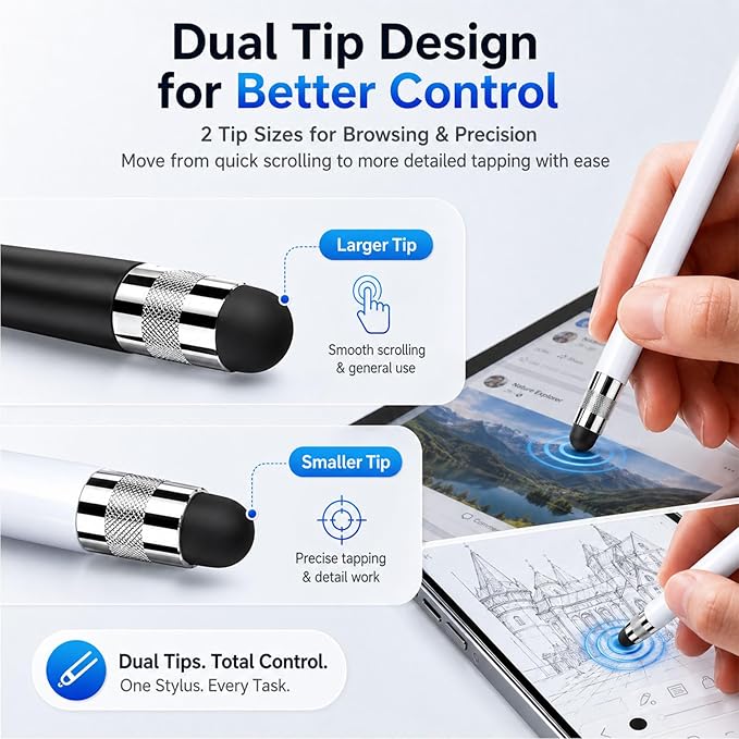 HATOKU 4 Packs Stylus Pen for Apple iPad & Touchscreen Devices (Black & White), Dual Tip Rubber, No Bluetooth/No Charging, High Sensitivity Capacitive Magnetic Pencil for iPad iPhone Android Tablets