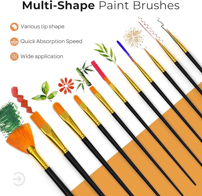 Nicpro Acrylic Paint Set, 24 Colors with 12 Brushes & Palette, Non Toxic Art Supplies Kit for Painting Fabric, Canvas, Clay, Wood, Rock & Ceramic, Easter Eggs, Rich Pigments for Beginners, Students & Professional Artists (2 oz, 60 ml)