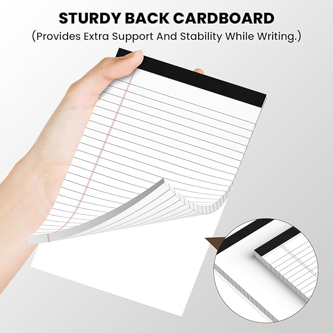 12 Pack Notepads 5x8, Small Legal Pads Narrow College Ruled, 30 Sheets/Pack, Perforated Notebook - White Note Pads for School, Memo, Note Taking, Teacher & Office Supplies, Writing Pads of Paper