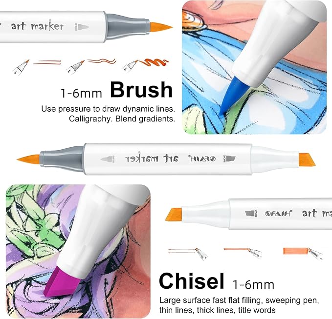 SFAIH 48 Colors Alcohol Markers - Dual Tips Art Set, Brush & Chisel Nibs, Ideal for Artists & Adults, Coloring, Drawing & Illustration, Includes 1 Blender