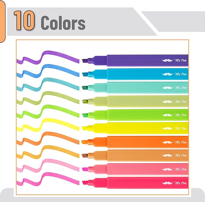 Mr. Pen- Aesthetic Highlighters No Bleed, 10 Pack, Vibrant Colors, Chisel Tip, Cute Highlighters Assorted Colors for Journaling, Highlighting, Underlining, Fast Dry, Back to School Supplies