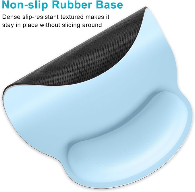 Dapesuom Ergonomic Mouse Pad with Wrist Support, Comfortable Memory Foam Wrist Rest for Easy Typing Pain Relief, Cute Computer Gaming Desktop Mouse Mat with Non-Slip Base for Laptop, Office, Sky Blue