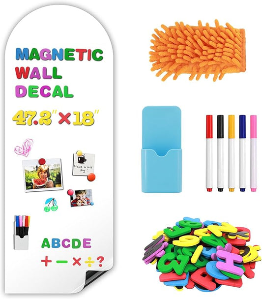 Magnetic Whiteboard for Wall, 47.2" x 18" Magnetic Arch Wall Decal Self Adhesive Blackboard Wallpaper Peel and Stick Chalk Board Wall Decal Roll for Home Playroom Classroom