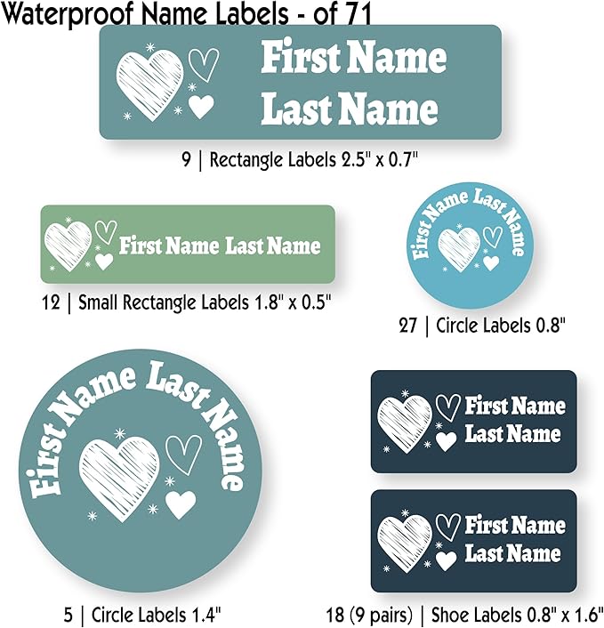 Personalized Kids Name Labels – Waterproof Custom Stickers for Daycare & School, Dishwasher & Laundry Safe (Heart-8)