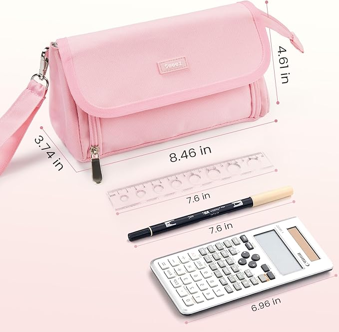 Sooez Super Large Pencil Case, Big Capacity Pencil Bag with 3 Compartments, can hold 100 pencils, Cute Pencil Pouch with Zipper, Portable Stationery Pen Bag, School Supplies For Teen Girl, Sky Blue