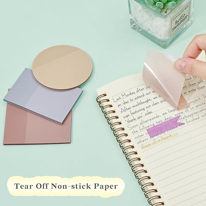 Temiary 1160 Sheets Transparent Sticky Notes with Pen, 3 x 3 Inch Waterproof See Through Clear Sticky Note with Index Tabs Set for Annotating Journaling, Bible Study Book Annotation (Pink & Purple)