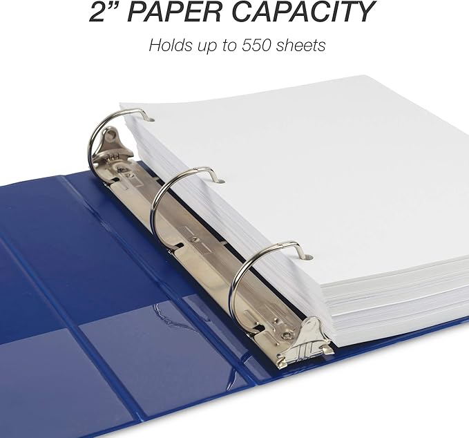 Samsill Durable 2 Inch Binder, D Ring Binder, Customizable Clear View Cover, Midnight Blue, Holds 475 Pages