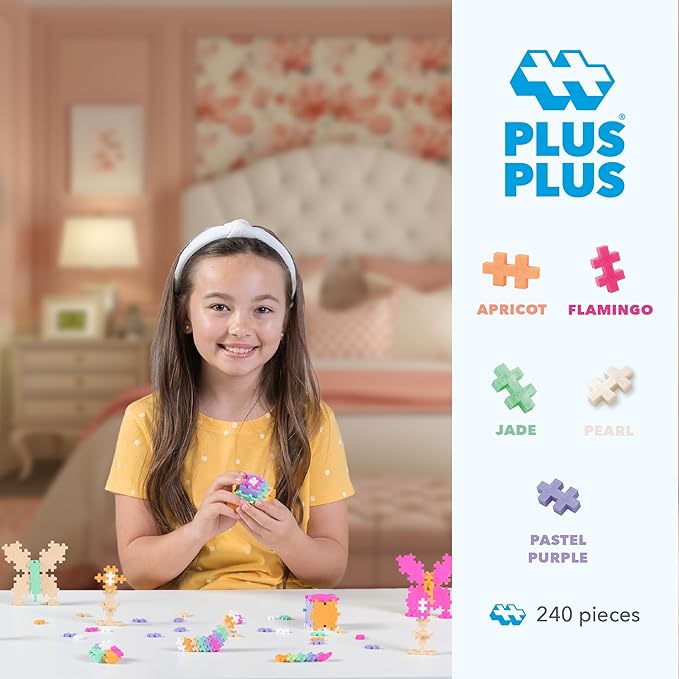 PLUS PLUS 240 Piece Pearl Mix Tube - Mini Interlocking Building Blocks Set, Stem Toys for Kids - Sensory Bin Fillers/Math Manipulatives Classroom Must Haves Gifts for Boys & Girls
