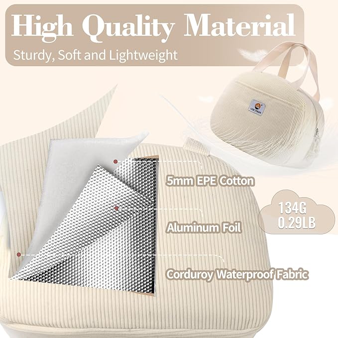 CaCTOUR Lunch Bag Lunch Box for Women Girls Teens, Cute Lunch Box Cooler Bag,Portable Small Reusable Corduroy Insulated LunchBox for Work/Travel/Picnic/School (Beige)