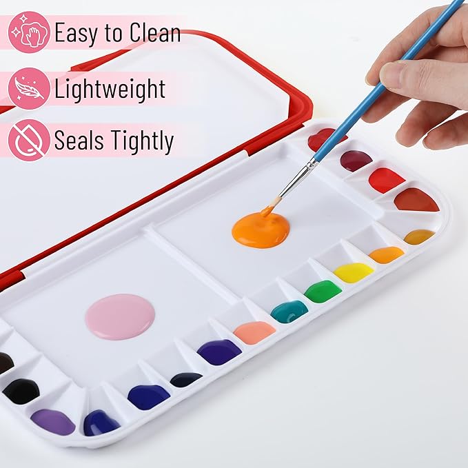 Mr. Pen- Airtight Watercolor Palette with Lid, 18 Wells & 2 Mixing Areas, Lightweight Sealing Paint Palette for Travel, Painting, Watercolor Mixing, Art Class and Studio Use