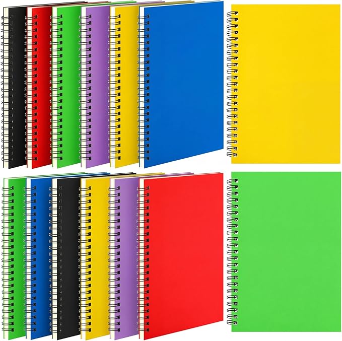 Leelosp 12 Pcs Small Spiral Notebook Lined Spiral Journal College Ruled Notebook Wire Bound Kraft Cover, 120 Pages for Work (Black,Yellow,Green,Purple,Red,Blue,5.5 x 8.3 Inch)