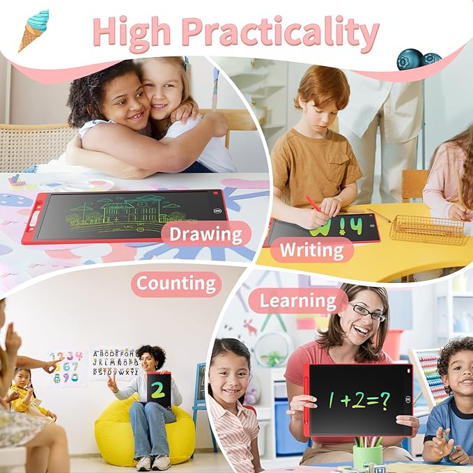 [2 Pack] Genialba LCD Writing Tablet 10-Inch Colorful Doodle Board, Toddler Learning Educational Toys Gifts for 3-8 Years Old Girls and Boys, Electronic Drawing Pad for Kids (Blue&Red)