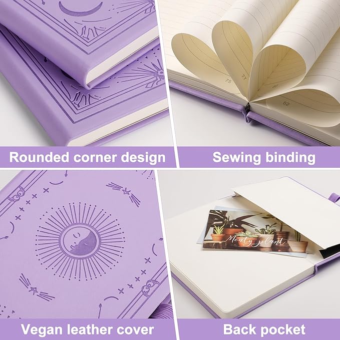 Blank Journal for Women Men, 192 Pages A5 Notebook Journal, Hardcover Notebook with 100Gsm Thick Pages, Leather Note Book for Writing, Travel, Business, Office, Prayer 5.7 x 8.3, Light Purple