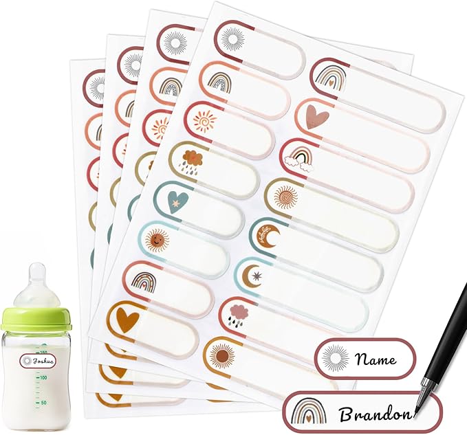 Name Labels for Kids Stuff Daycare Essentials, 320 PCS Name Tag Stickers, Waterproof Baby Label for Water Bottle, Reusable Washable Write-On Bottles Label Sticker Tags for School Essentials Supplies