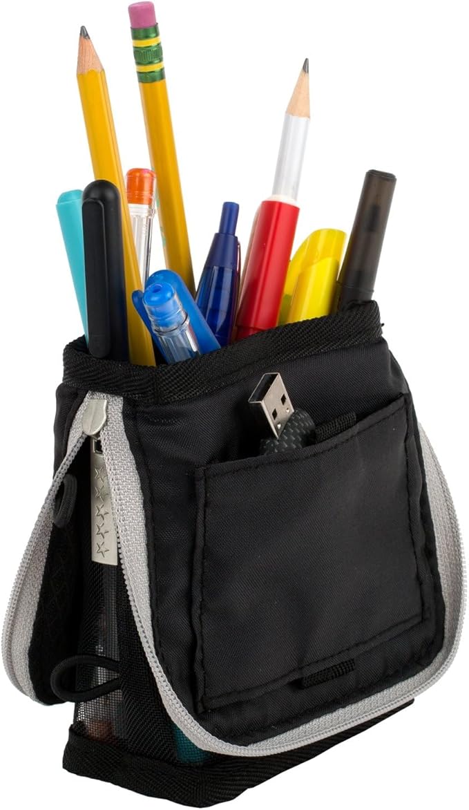 Five Star Pencil Pouch, Pencil Case, 1-Pocket Pouch, Fits 3 Ring Binder, Stand 'N Store, 2" x 4-1/2" x 8", Black/Grey (505160A-ECM) (Pack of 12)