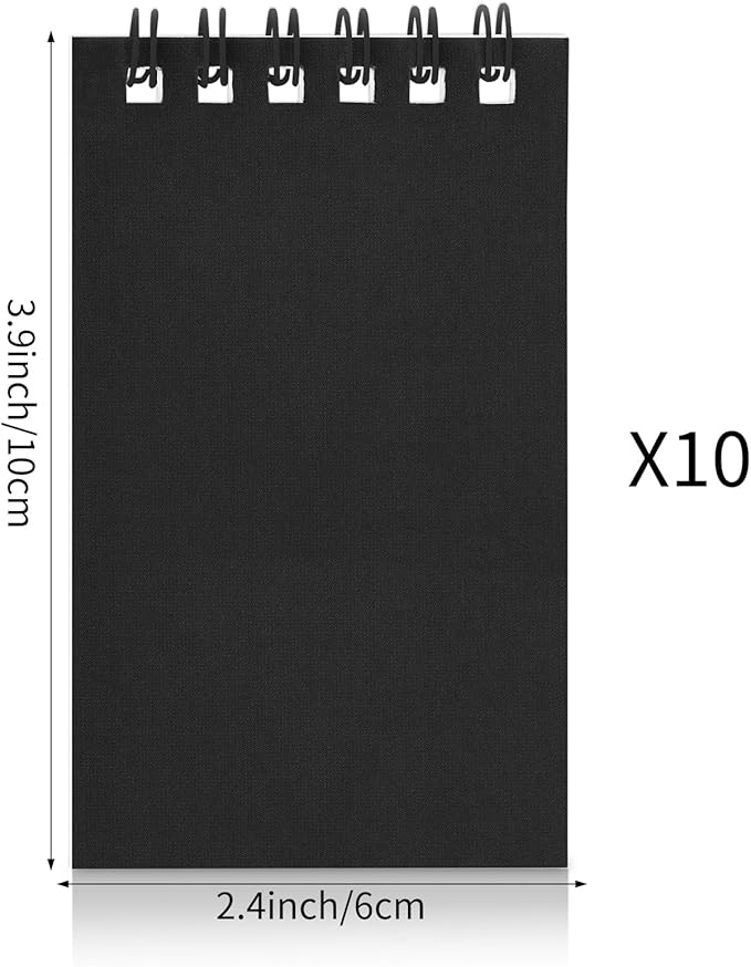 Hooqict 10 Pack Pocket Notebook 3x5 Small Spiral Notepads Black Mini Notebooks with Lined Pages, Memo Note Pads for Work, Office, School, 50 Sheets/100 Pages