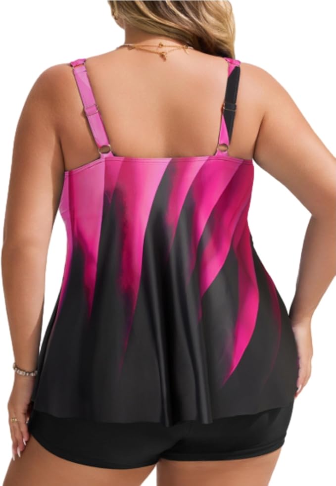 Hanna Nikole Womens Tankini Swimsuits 2 Piece Bathing Suit Flowy Ruffle Tankini Tops with Swim Shorts
