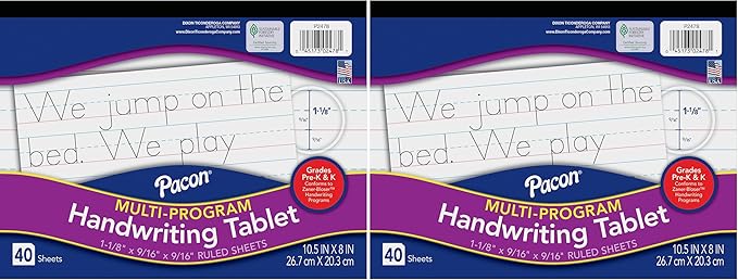 Pacon Handwriting Paper, Zaner-Bloser, 40 Sheets, Pack of 2 | Grades Pre-K & K | 10-1/2" x 8" | Ruled Long | 1-1/8" Ruling