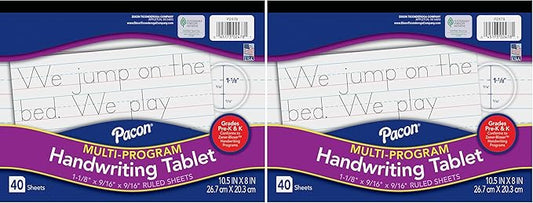 Pacon Handwriting Paper, Zaner-Bloser, 40 Sheets, Pack of 2 | Grades Pre-K & K | 10-1/2" x 8" | Ruled Long | 1-1/8" Ruling