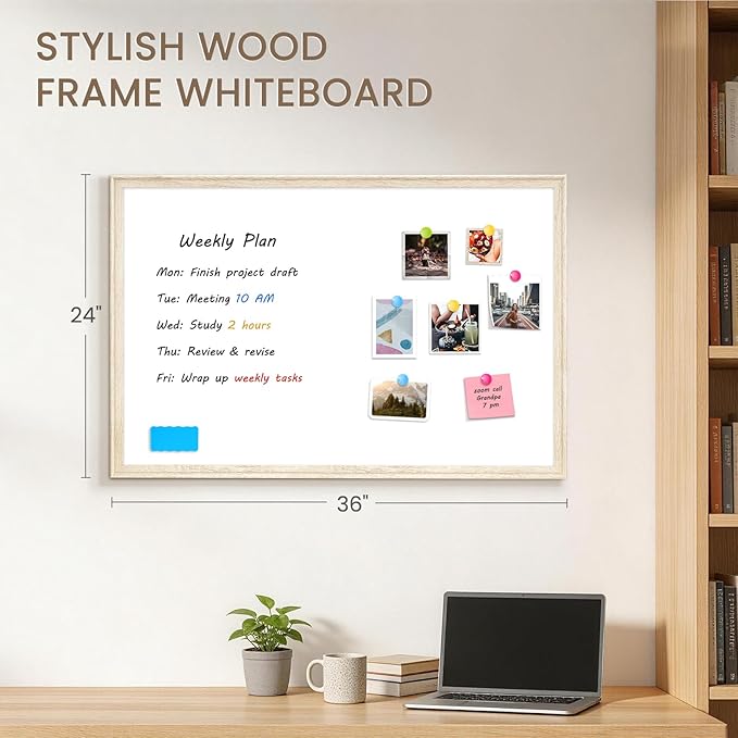 White Board for Wall, 36" x 24" Magnetic Dry Erase Board, Decorative Wooden Frame Large Whiteboard, Wall Mounted, Aesthetic Writing Board for Home, Office, School - Vintage