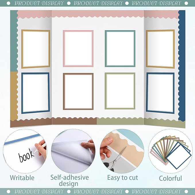 90 Pcs Science Fair Board Supplies Include 72 Trim Scalloped Bulletin Borders 18 Presentation Board Subtitles for Classroom Office Display(Morandi)