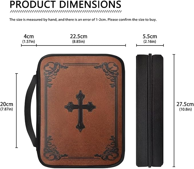 Cross Pattern Brown Bible Cover Bible Case for Men Women,Canvas Carrying Cases Book Protector with Handle