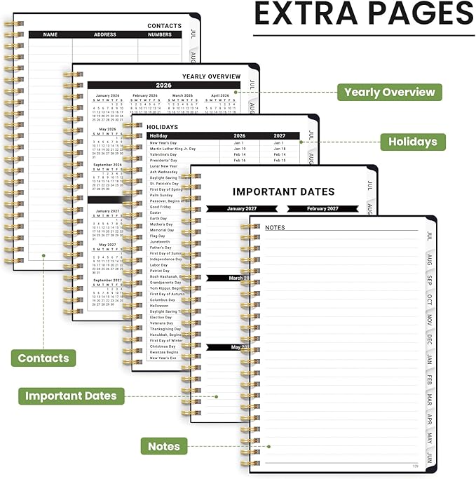 Planner 2026-2027, Academic Planner Weekly and Monthly, Jul 2026 - Jun 2027, Spiral Bound School Planning Tool with Tabs and Pocket, Perfect for Students & Teacher, 6.3" x 8.5", Floral Starlight
