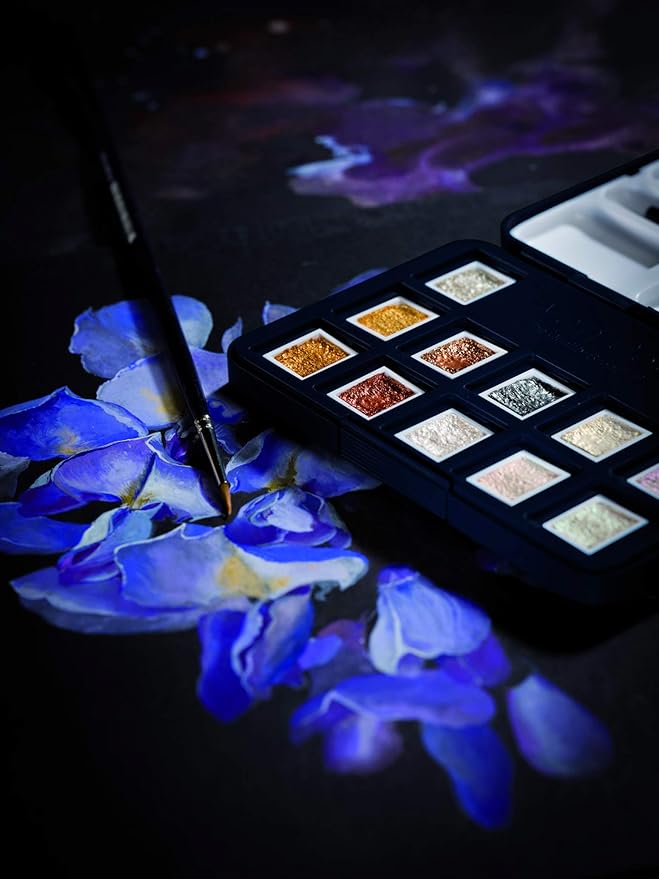 Van Gogh Watercolor Paint Set, Plastic Pocketbox, 12-Half Pan Specialty Metallic & Interference Colors Selection