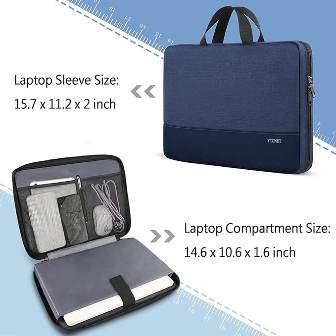 Ytonet Laptop Sleeve Case 15.6 Inch, Slim Water Resistant TSA Laptop Cover with Handle Protective Computer Carrying Case Compatible with MacBook Air/Pro HP Dell Lenovo Asus Notebooks, Dark Blue