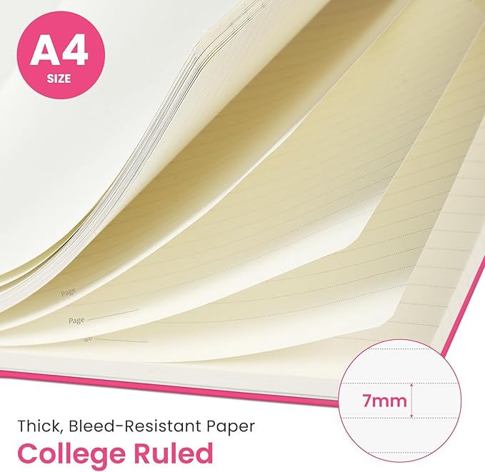 Taja Spiral Lined Notebook, 8.5"x11" Notebooks for Work, Large A4 Journal for Women & Men, College Ruled Journaling Notebook for Writing, Plastic Cover Spiral Journal, Berry Pink
