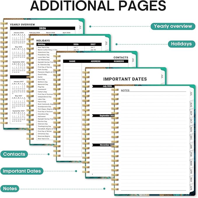 Planner 2026-2027, Academic Monthly and Weekly Calendar Planner for Women, July 2026 - June 2027, Hardcover Pretty Agenda Planner Book with Tabs, Spiral Daily Organizer for School Office Home Supplies, 8.5" x 11" - Emerald Shores
