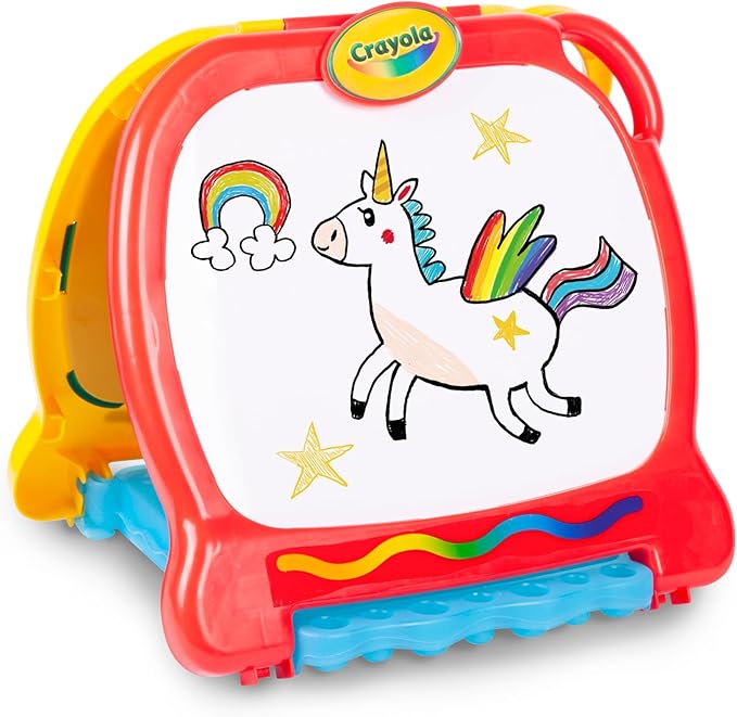 Crayola Art-to-Go Rainbow Easel – Portable Tabletop Dry Erase & Chalkboard for Kids – Foldable Travel Art Case with Storage – Includes Eraser – Ages 3+