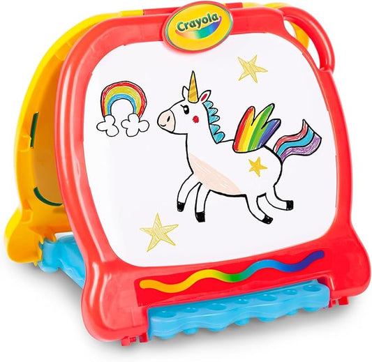 Crayola Art-to-Go Rainbow Easel – Portable Tabletop Dry Erase & Chalkboard for Kids – Foldable Travel Art Case with Storage – Includes Eraser – Ages 3+
